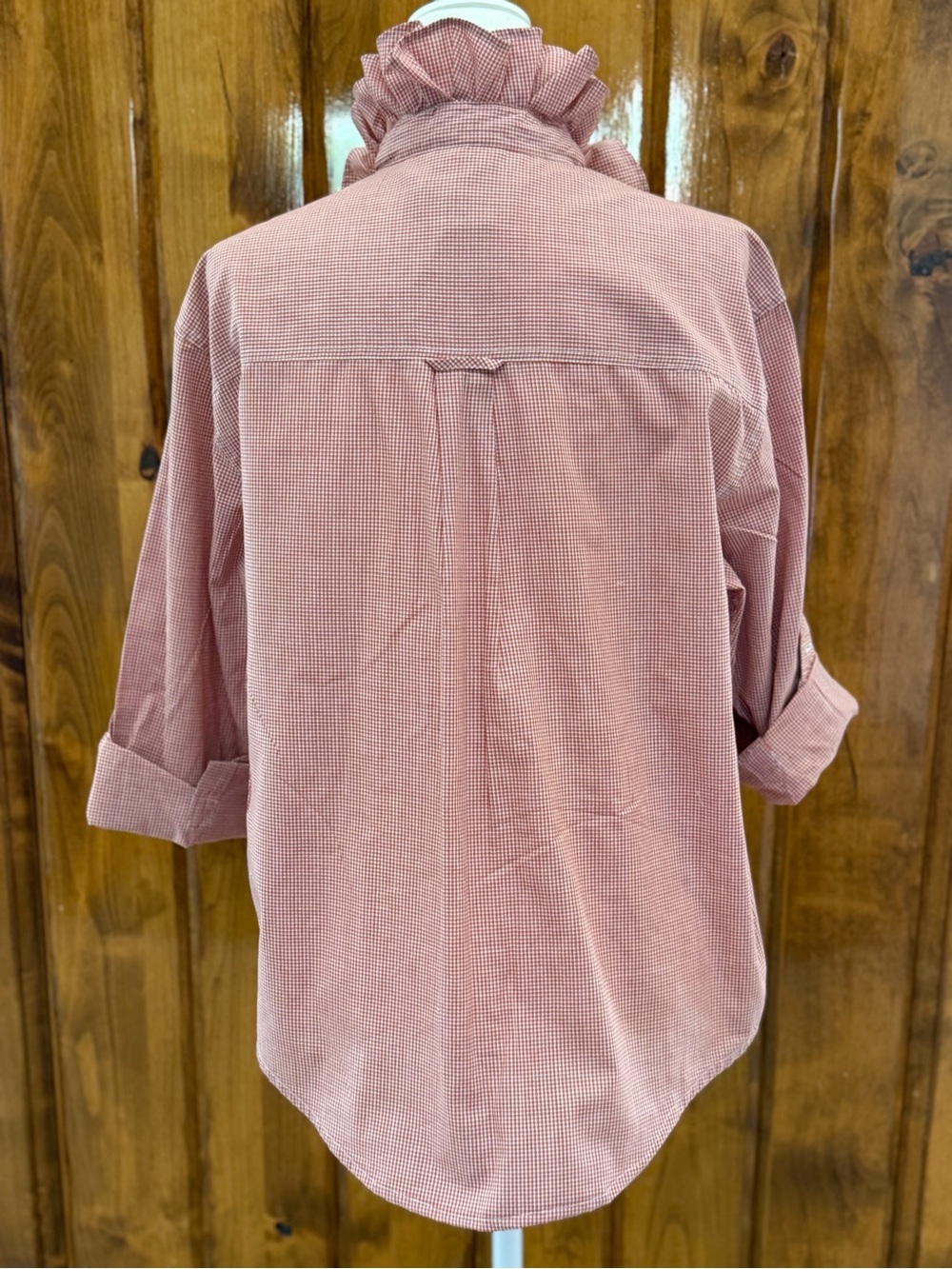 Ruffles, Gingham, super comfortable women's button down CHAPS blouse L - Picture 5 of 7
